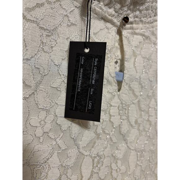 Cable & Gauge White Lace Mock Neck Ruffle Cap Sleeve Top Blouse X-Large NWT - Picture 7 of 9